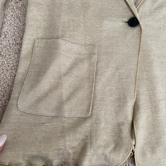 Adam Lippes- Gold Metallic Linen and Silk Cardigan Sweater - Picture 4 of 11